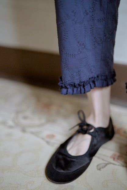 Cotton lace cropped pants / navy