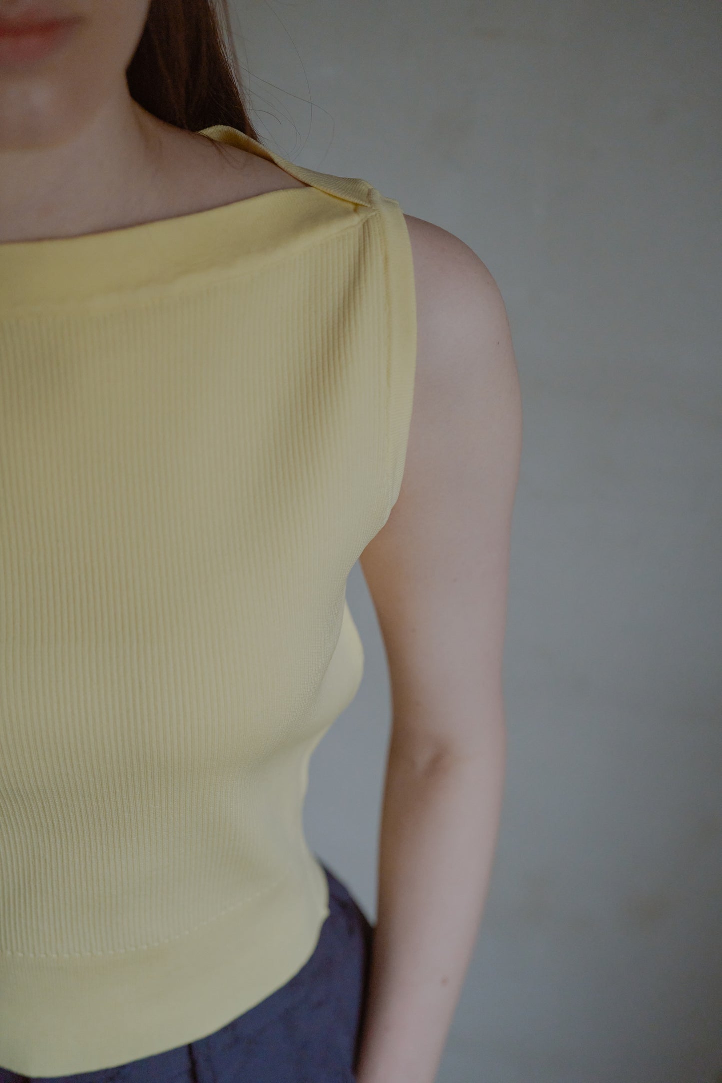 Overlap shoulder knit top / lemon syrup