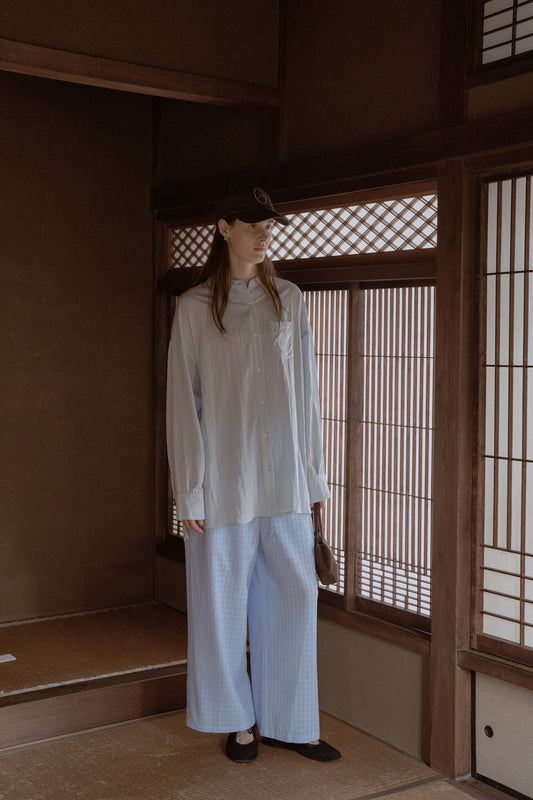 Shadow check seersucker pants / soda