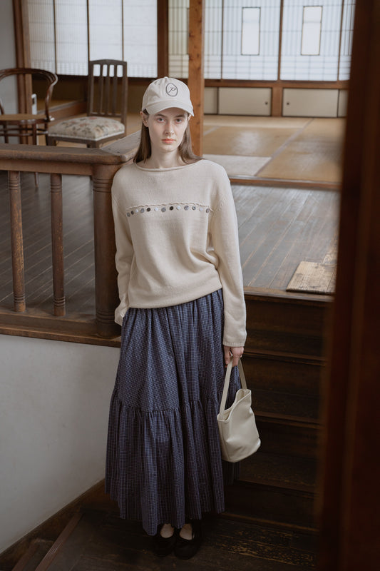 Tattersall check tiered skirt / navy