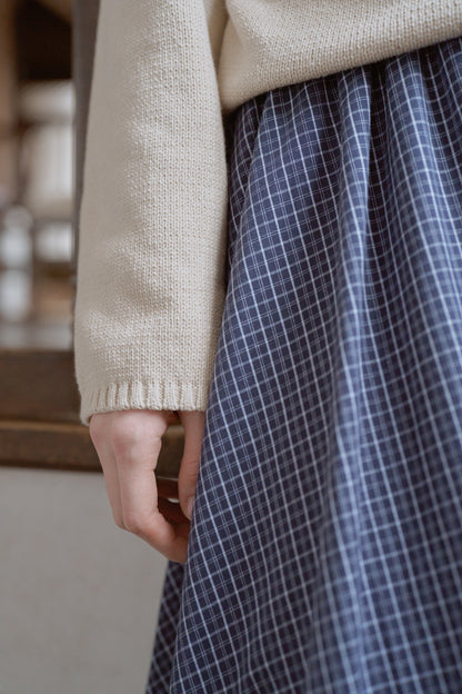 Tattersall check tiered skirt / navy