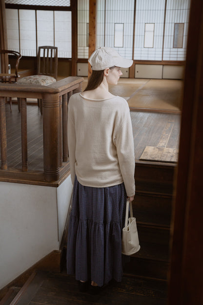 Tattersall check tiered skirt / navy