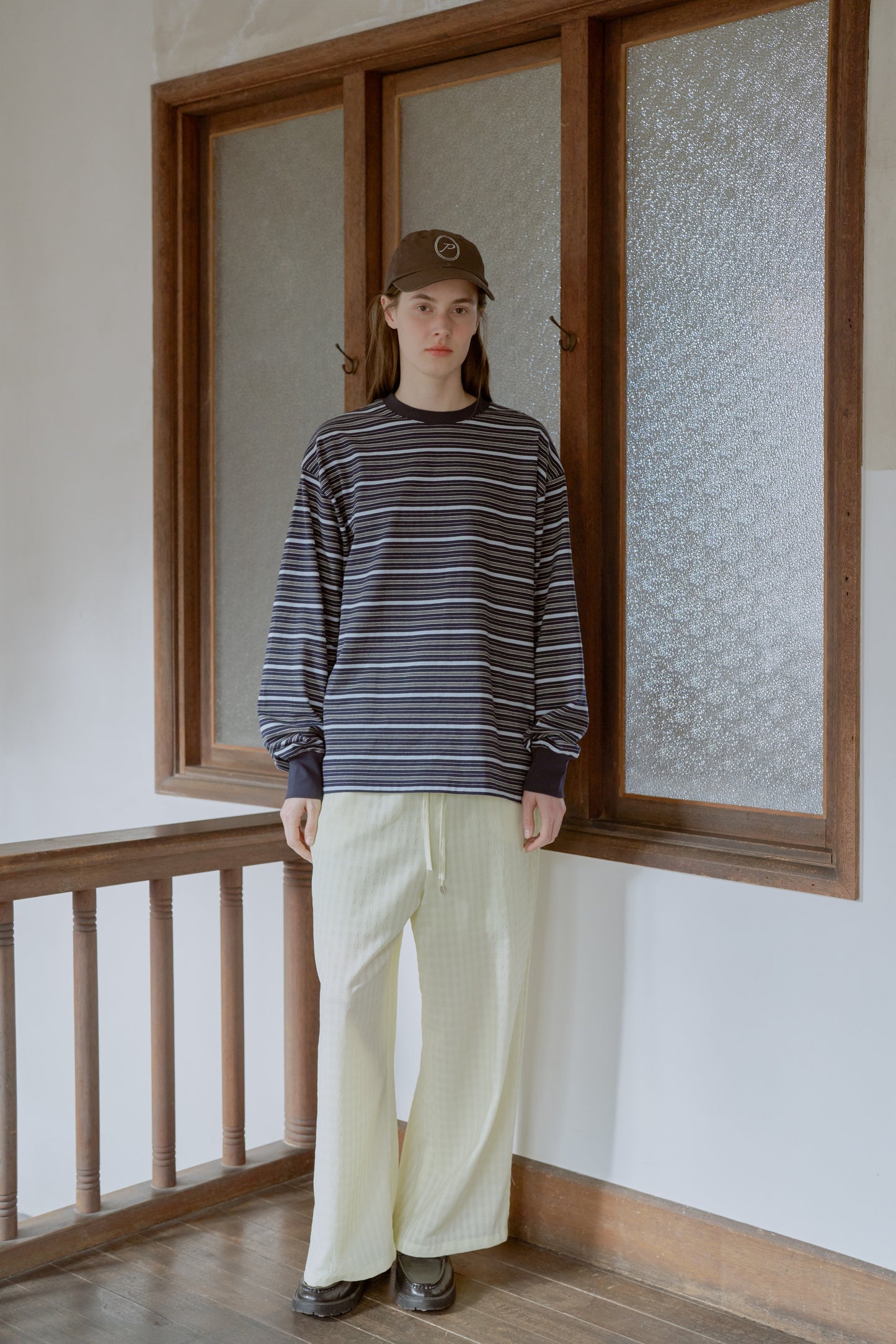 Multi border long T-shirt / navy