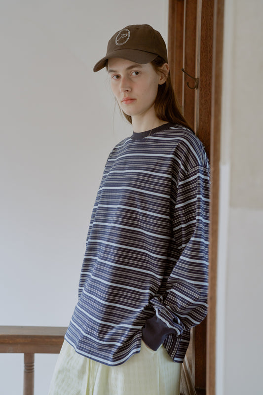 Multi border long T-shirt / navy