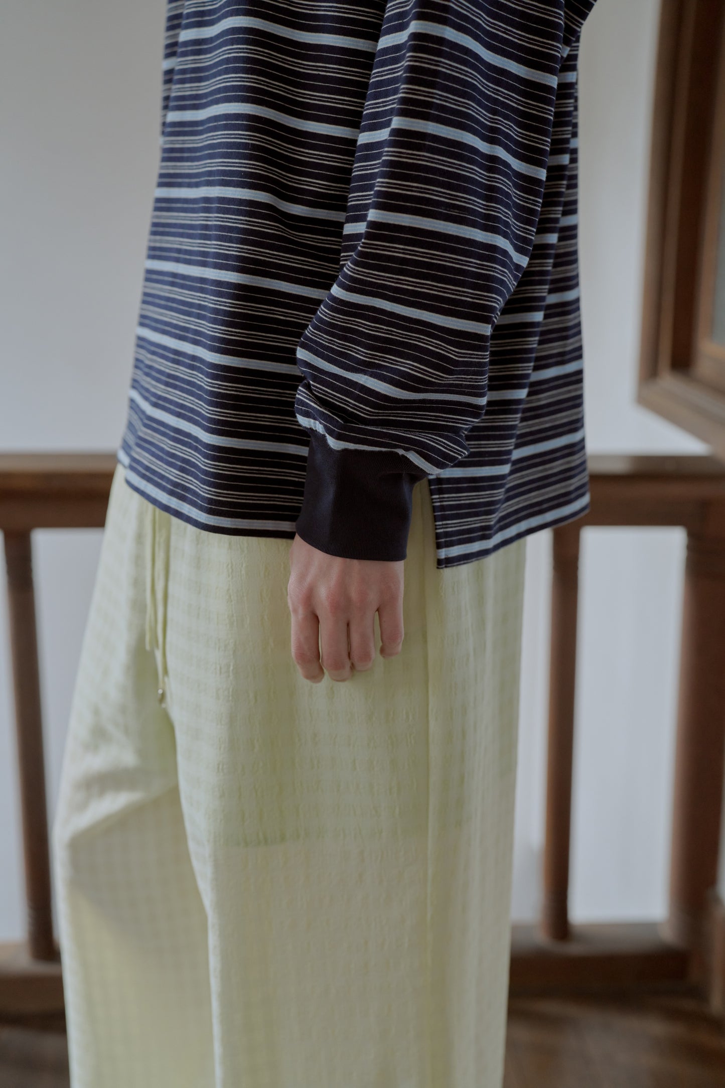 Multi border long T-shirt / navy