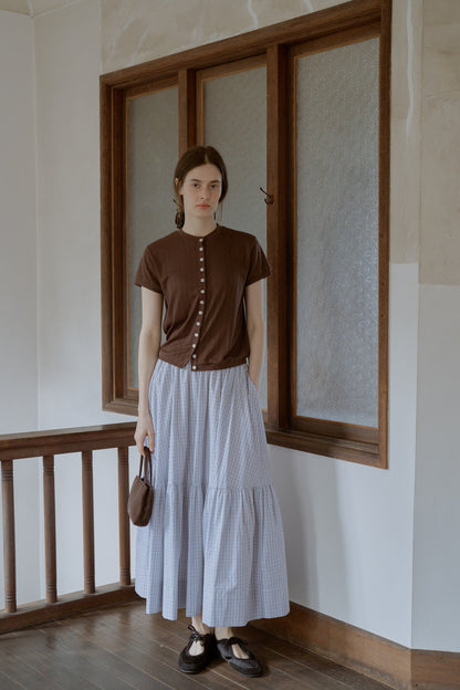 eyelet cut button Tshirt / chestnut