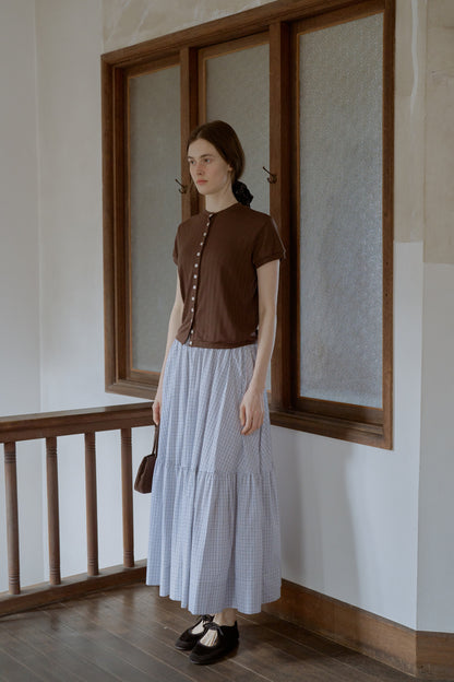eyelet cut button Tshirt / chestnut