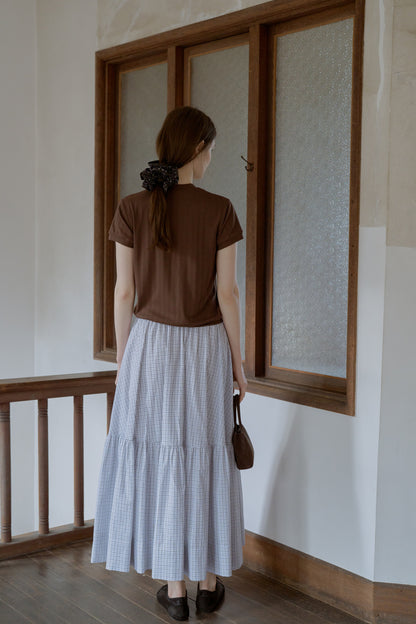 eyelet cut button Tshirt / chestnut