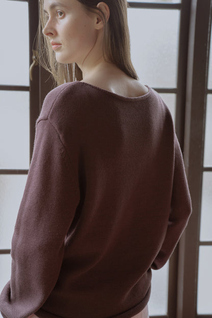 Random button relax knit pullover / cassis brown