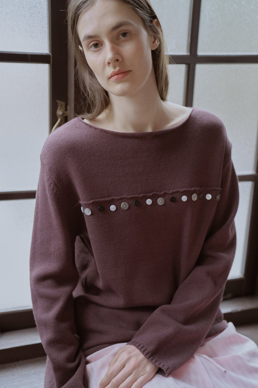 Random button relax knit pullover / cassis brown