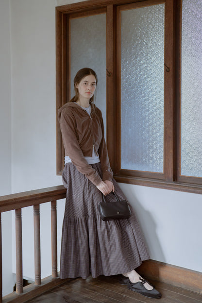 Tattersall check tiered skirt / brown