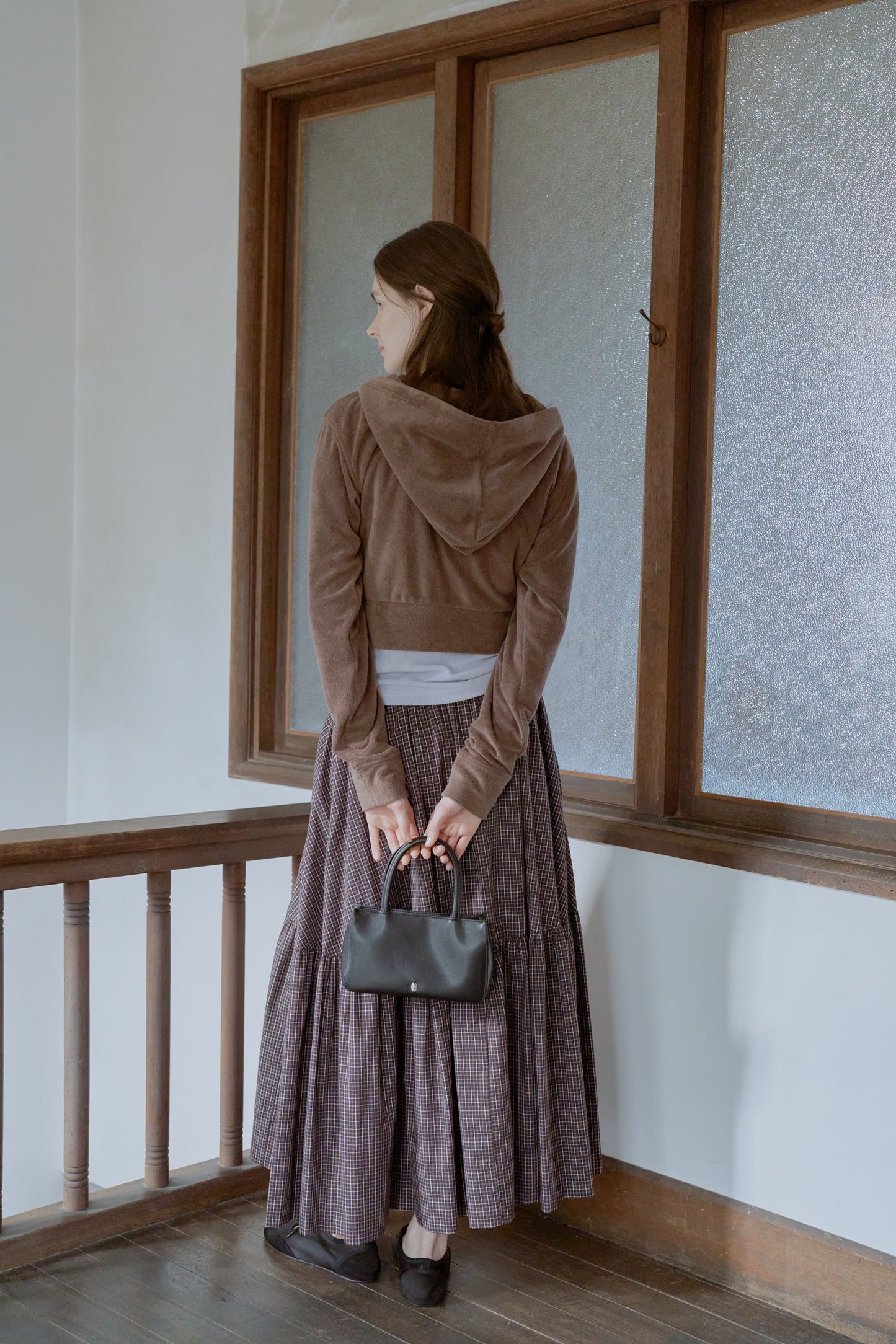 Double open pile hoodie / brown sugar