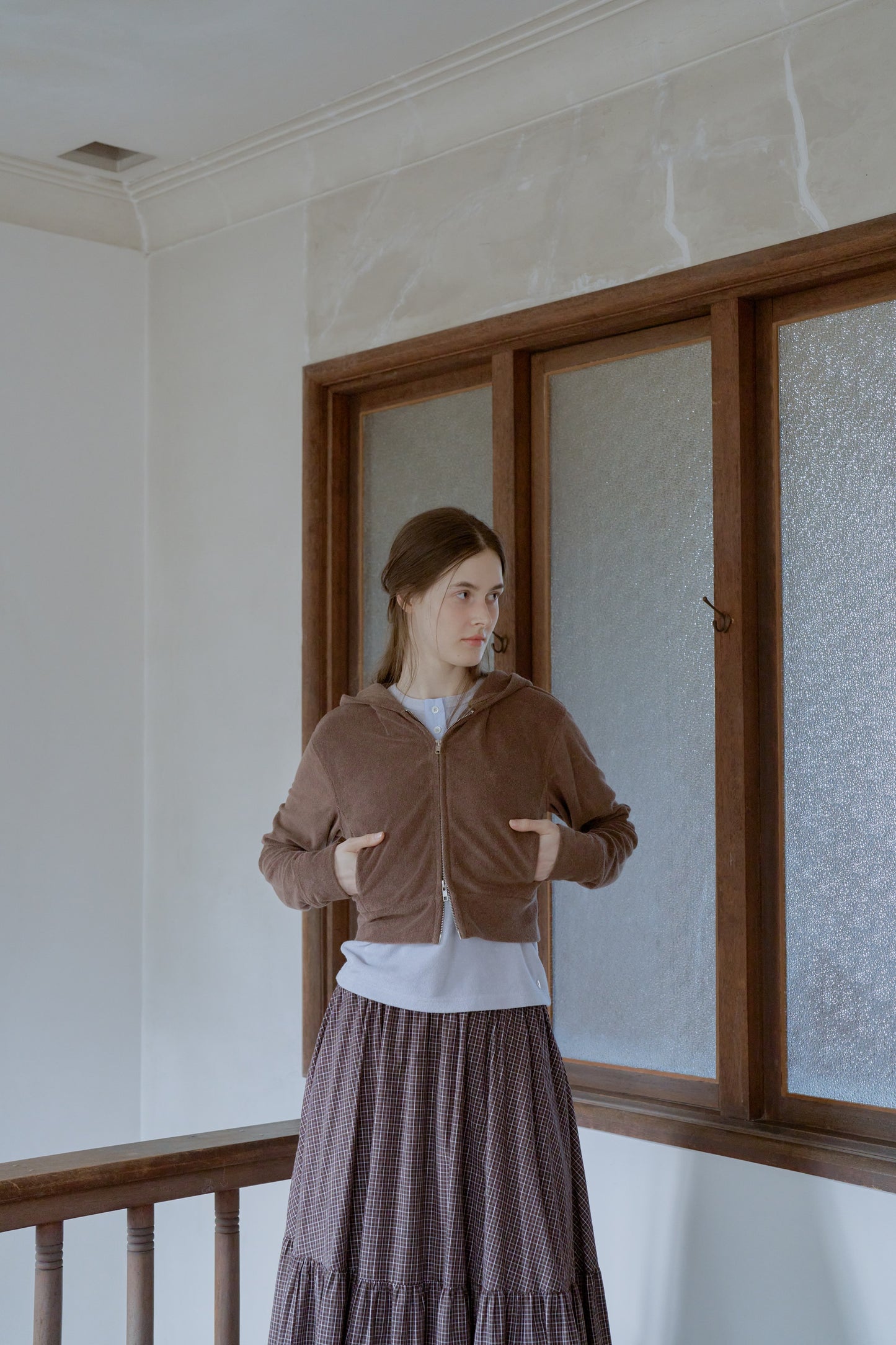 Double open pile hoodie / brown sugar