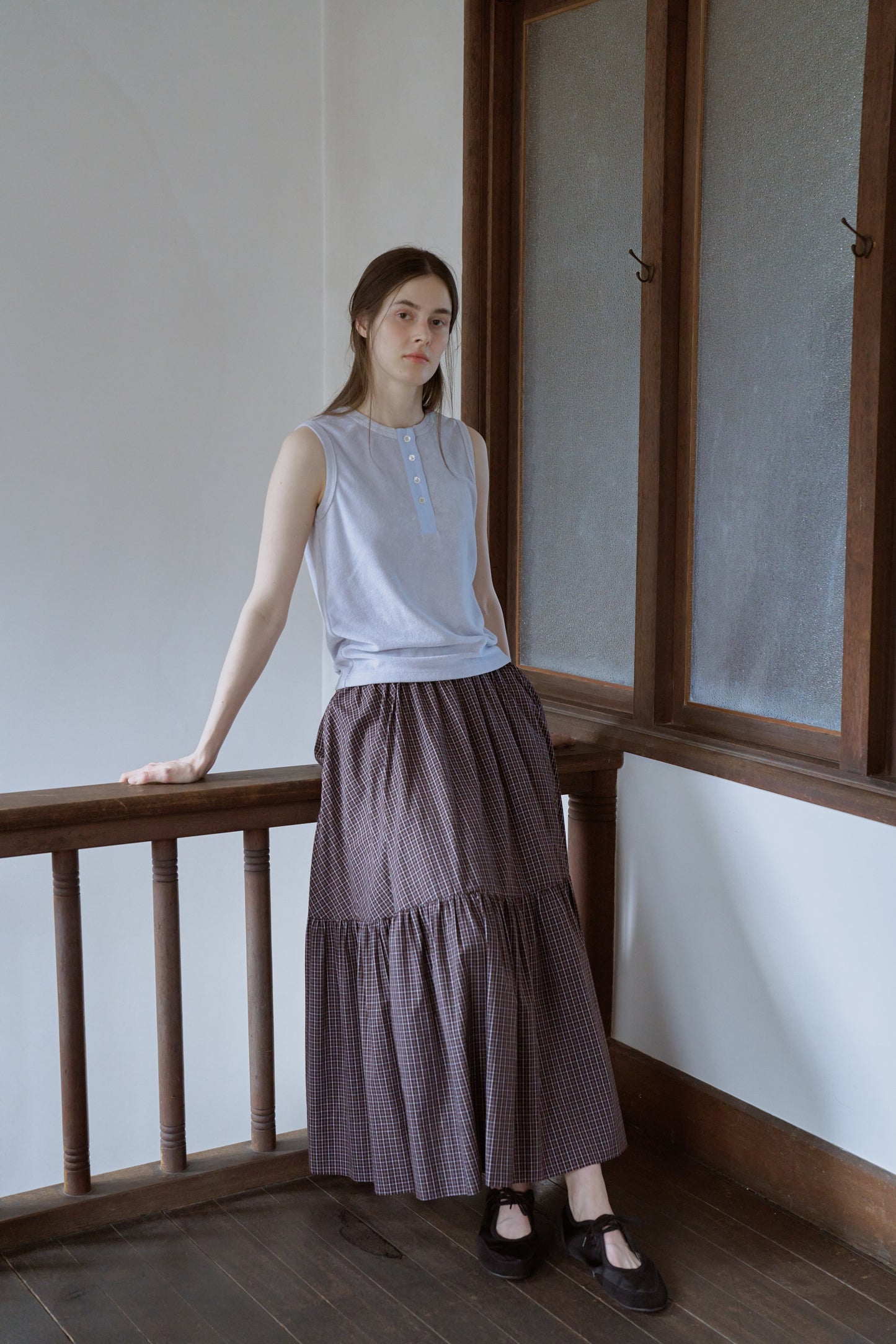 Henley neck pile tank top / blue guimauve