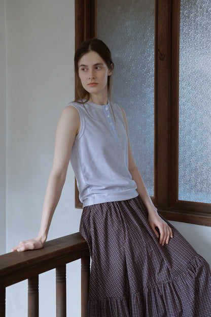 Henley neck pile tank top / blue guimauve