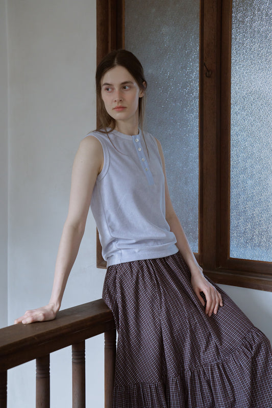 Henley neck pile tank top / blue guimauve
