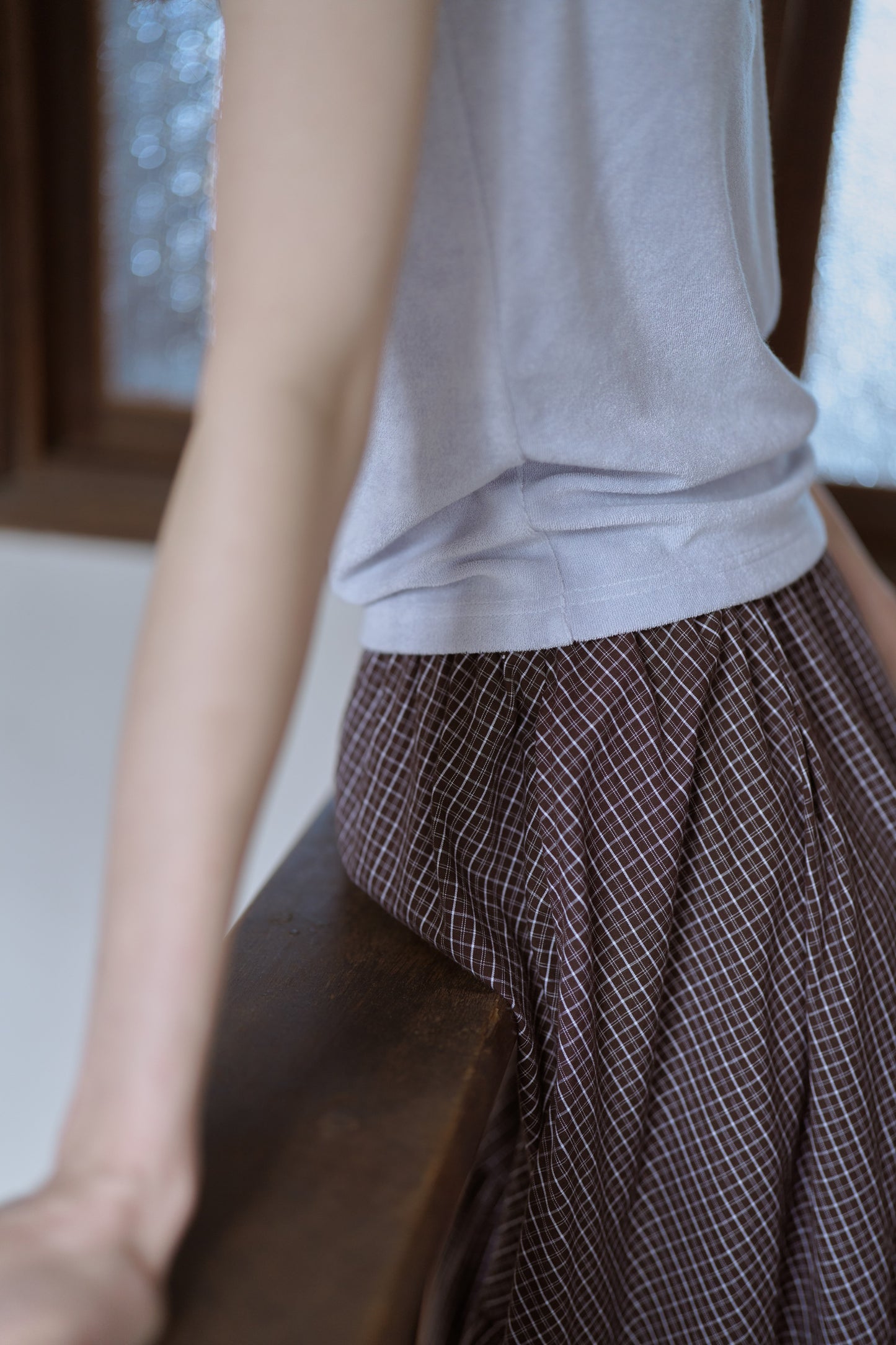 Henley neck pile tank top / blue guimauve
