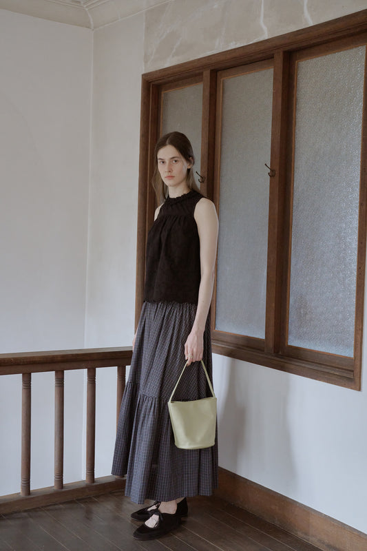 Tattersall check tiered skirt / black