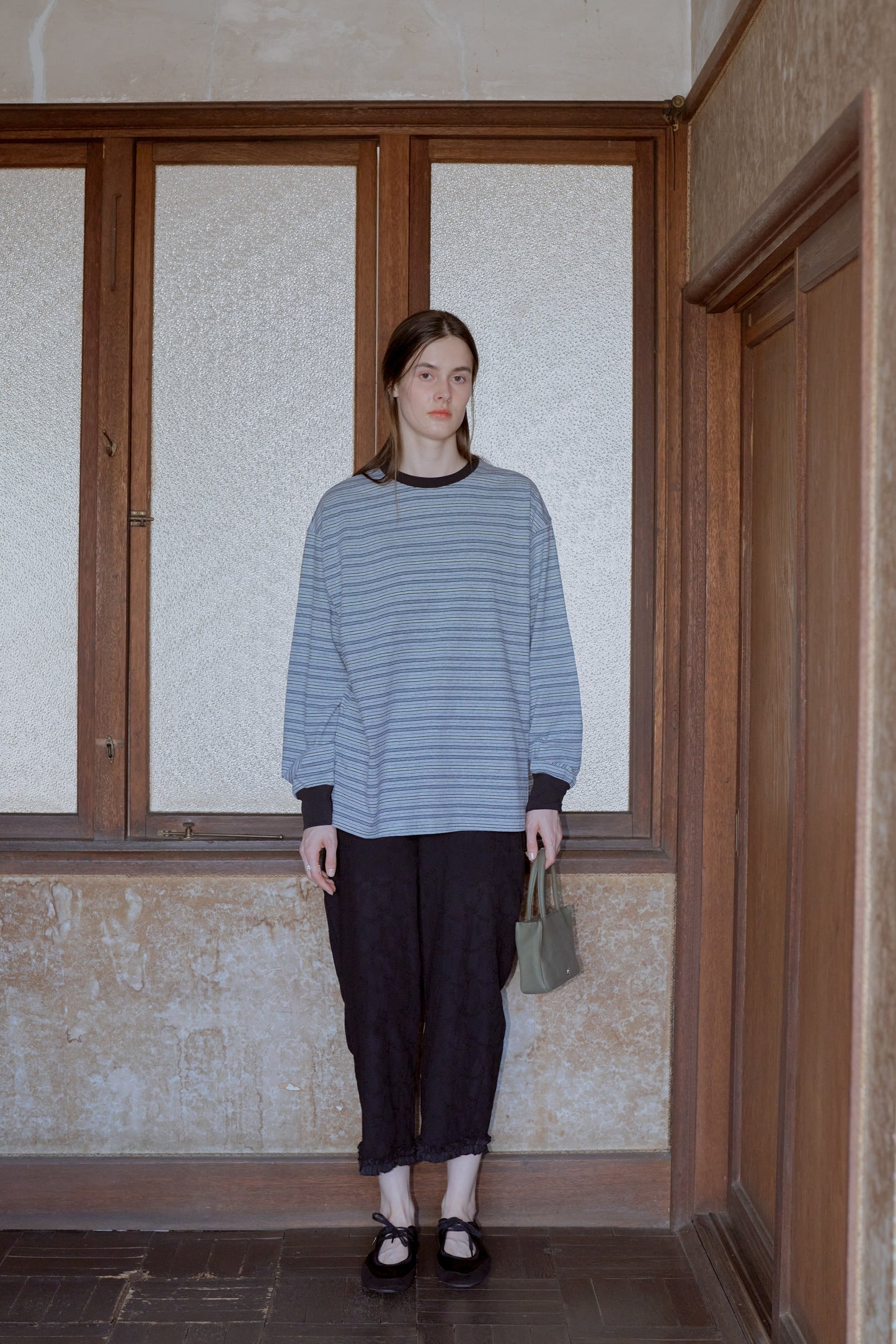 Multi border long T-shirt / gray