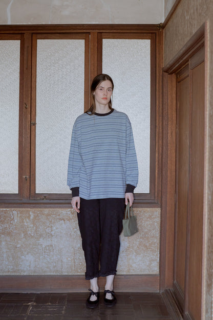 Multi border long T-shirt / gray