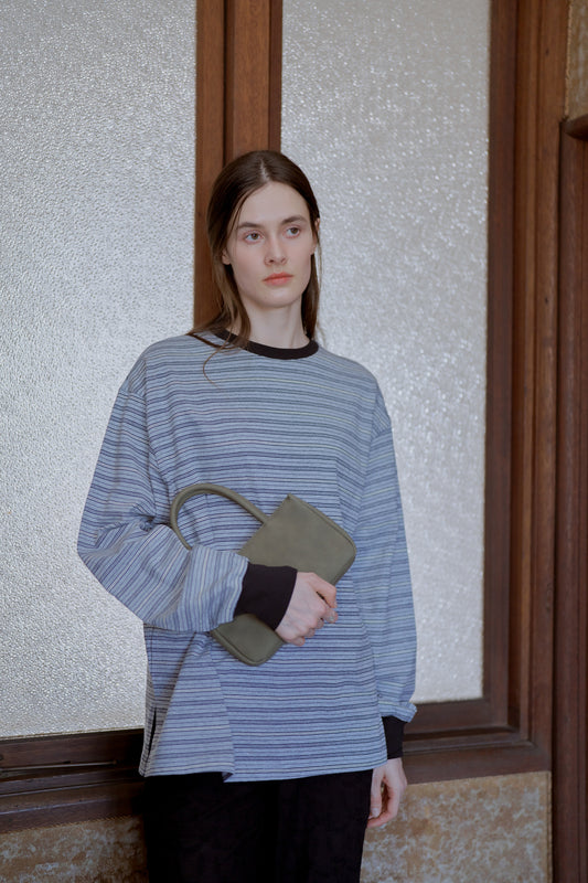 Multi border long T-shirt / gray