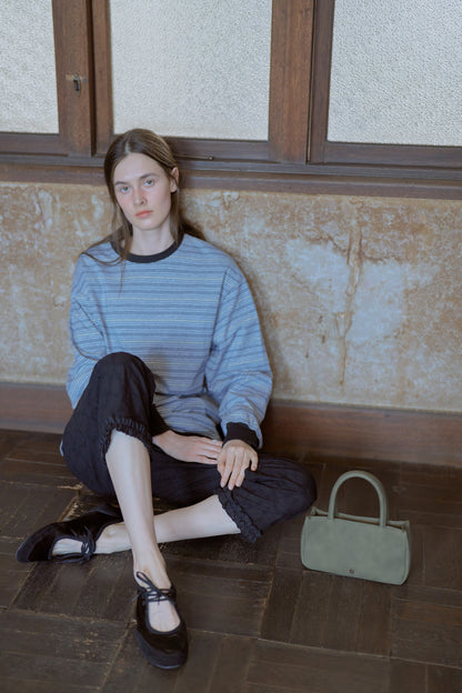Multi border long T-shirt / gray