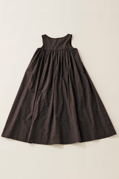 Tattersall check pin tuck dress/brown