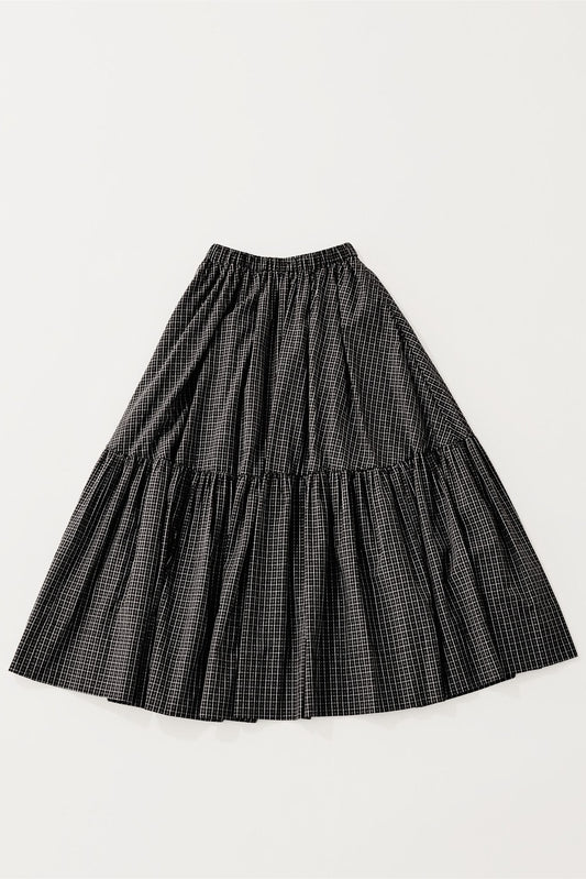 Tattersall check tiered skirt / black