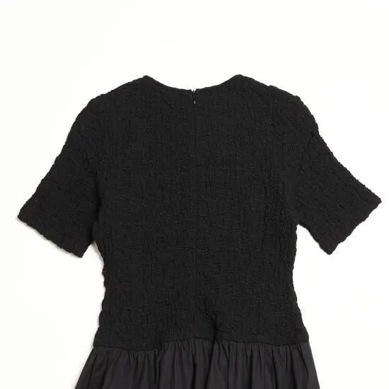 Blister jacquard docking dress / Black