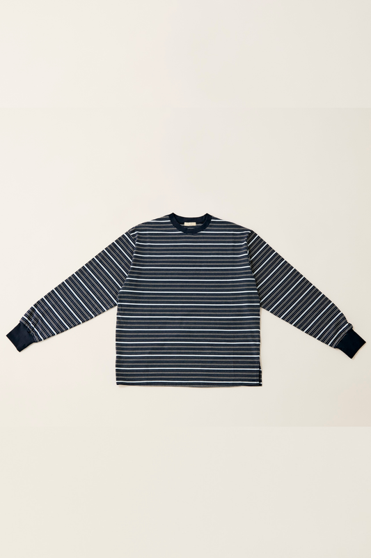 Multi border long T-shirt / navy