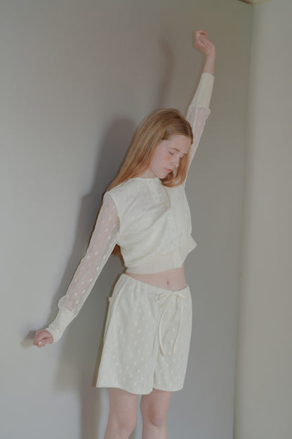 Flower tulle cardigan / White