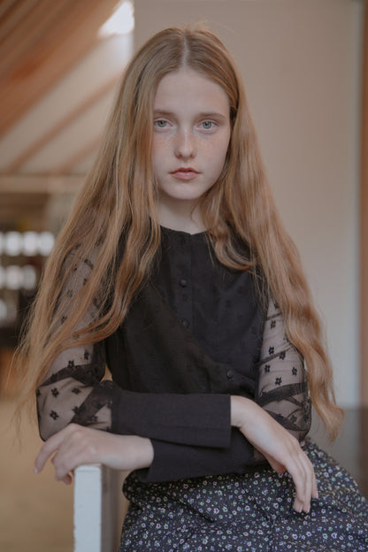 Flower tulle cardigan / Black