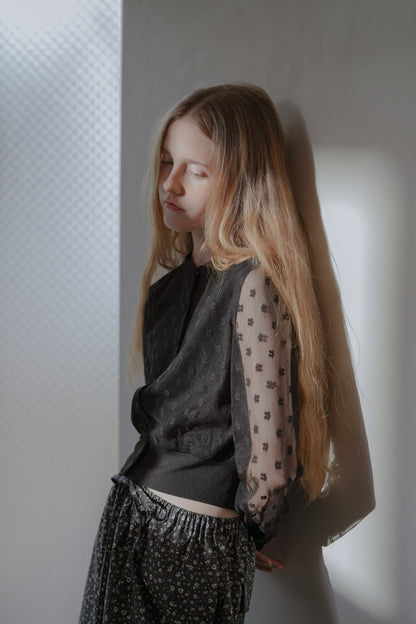 Flower tulle cardigan / Black