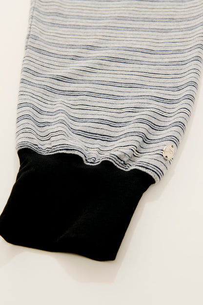 Multi border long T-shirt / gray