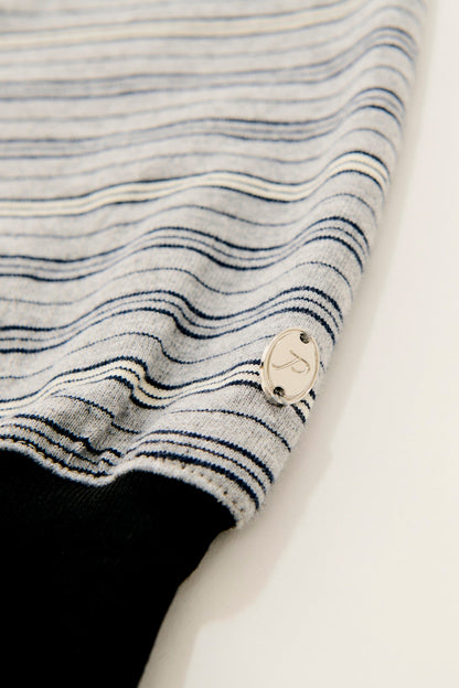 Multi border long T-shirt / gray