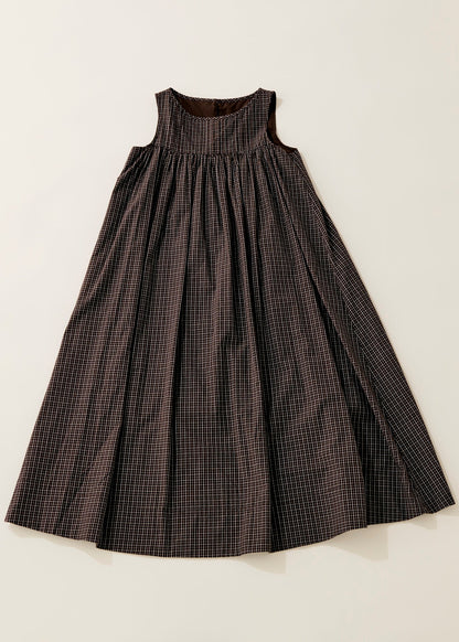 Tattersall check pin tuck dress/brown