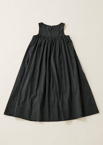 Tattersall check pin tuck dress/black