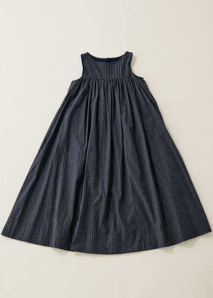 Tattersall check pin tuck dress/navy