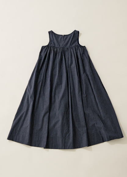 Tattersall check pin tuck dress/navy