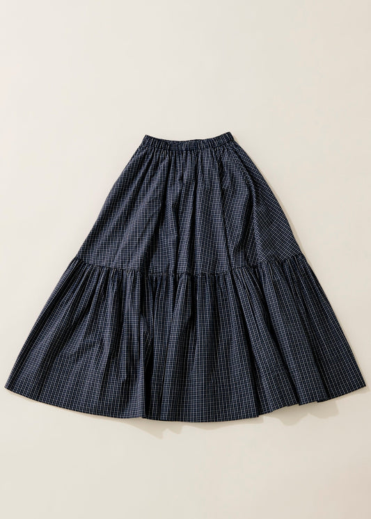 Tattersall check tiered skirt / navy