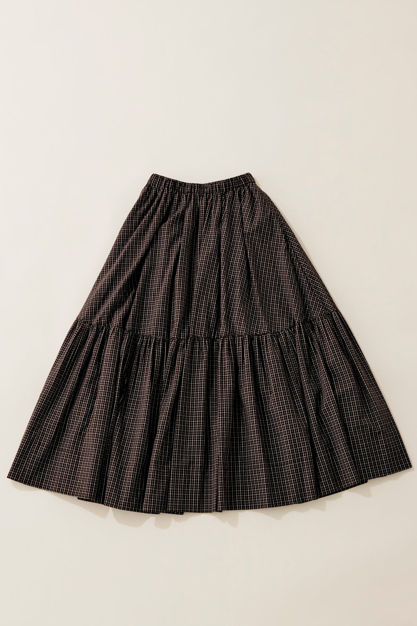 Tattersall check tiered skirt / brown