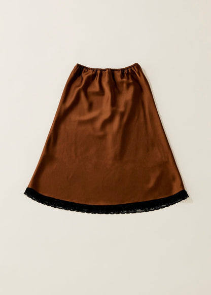 BlackLace hem satin skirt / almond