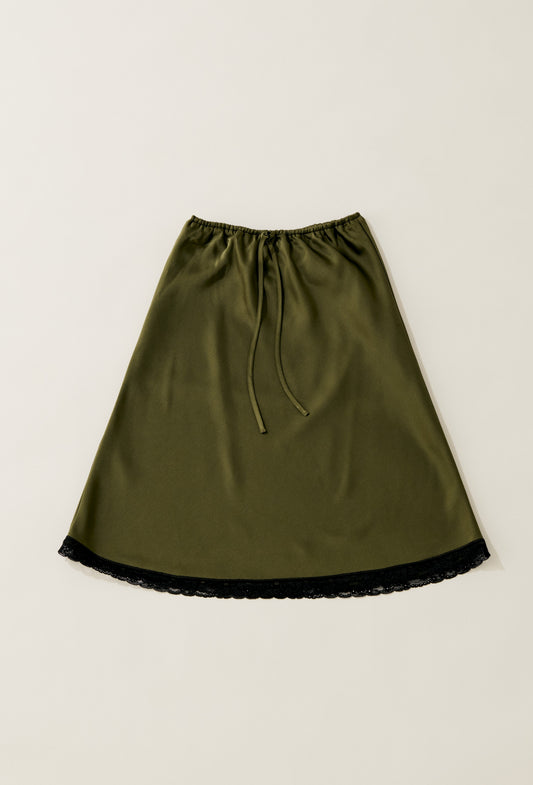 BlackLace hem satin skirt / oak