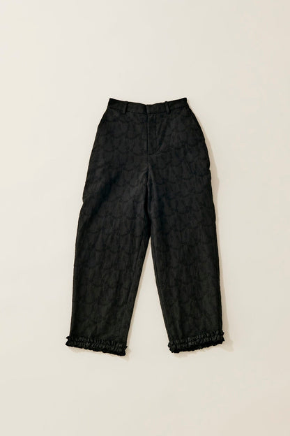 Cotton lace cropped pants / black