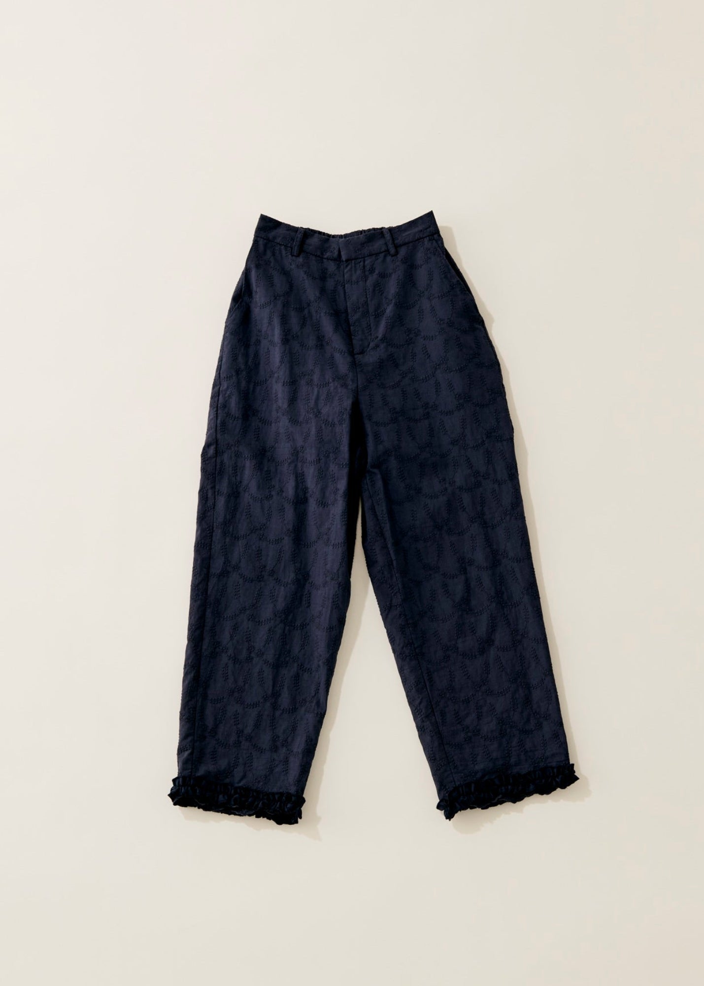 Cotton lace cropped pants / navy