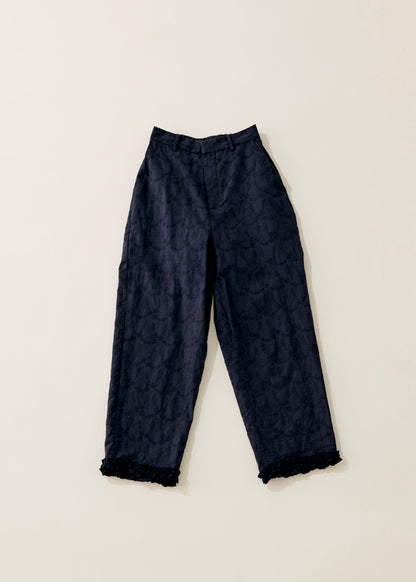 Cotton lace cropped pants / navy