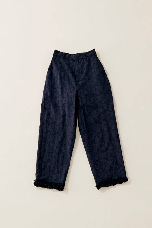 Cotton lace cropped pants / navy