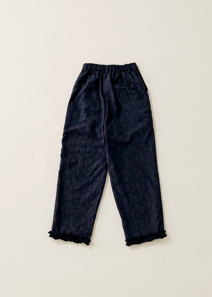 Cotton lace cropped pants / navy