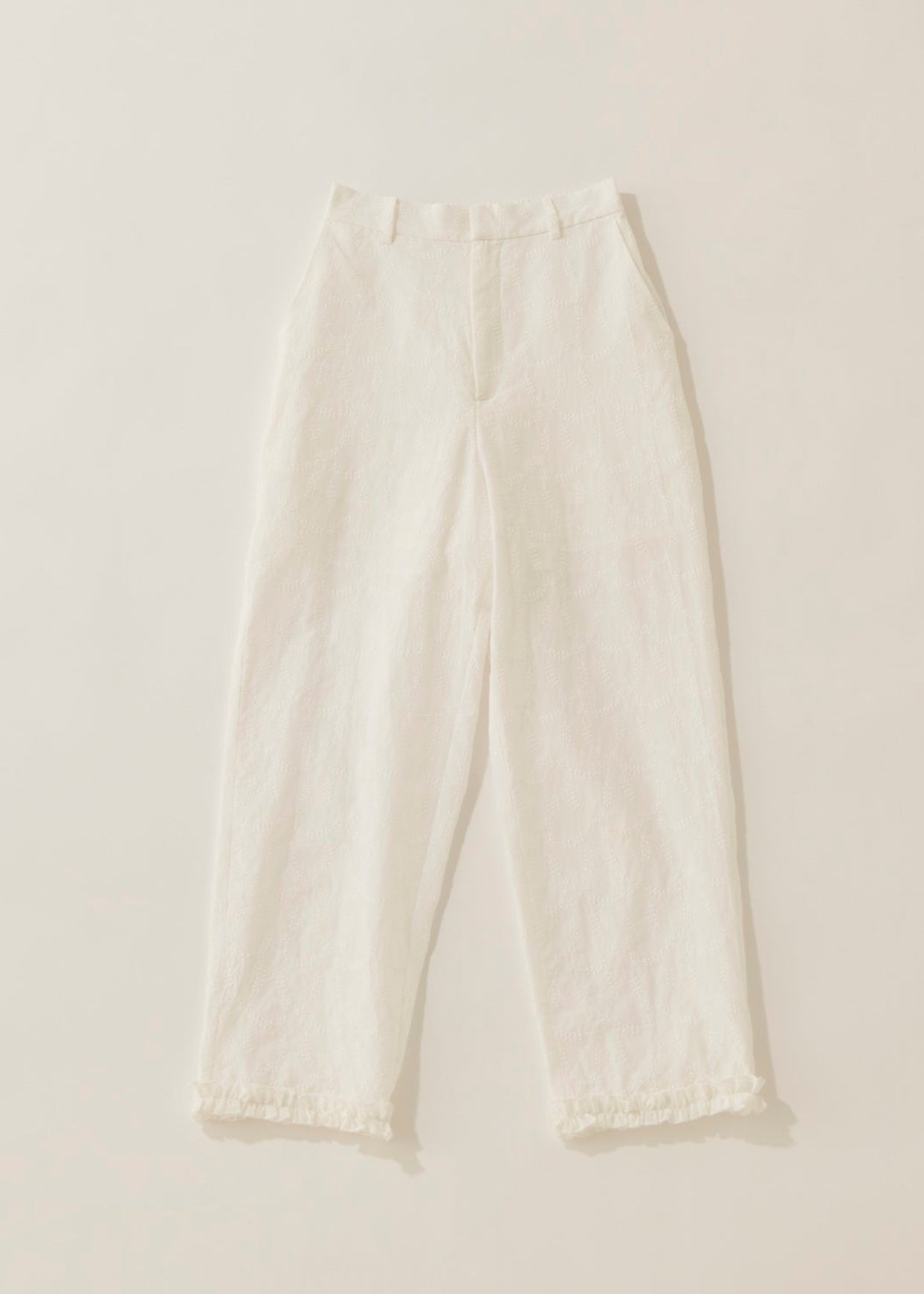 Cotton lace cropped pants / white