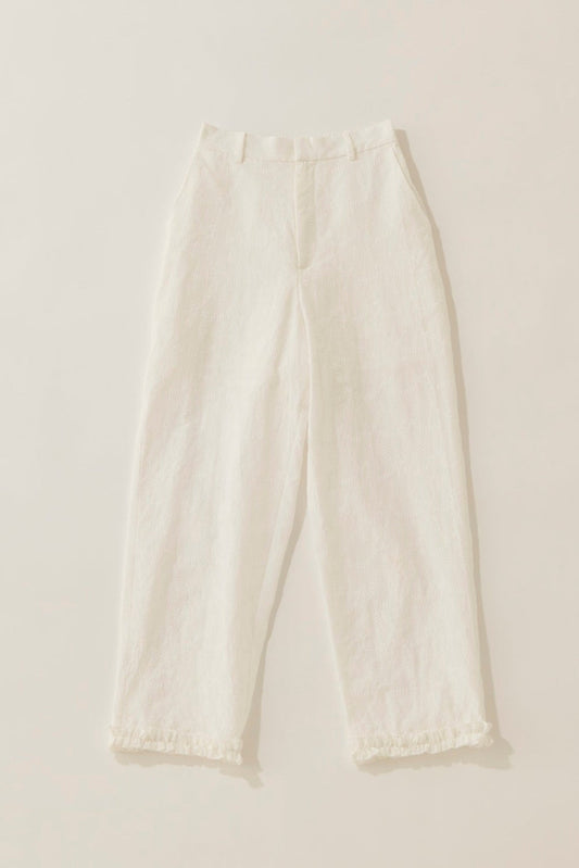 Cotton lace cropped pants / white